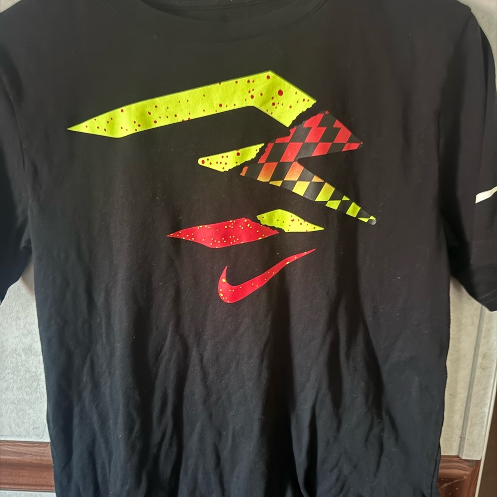 Nike Men's Black Short Sleeve Tee with Red & Neon Yellow Graphic